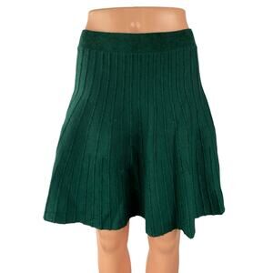 Anthropologie Meadow Rue Green Sweater Knit Pleated Mini Skater A-Line Skirt M